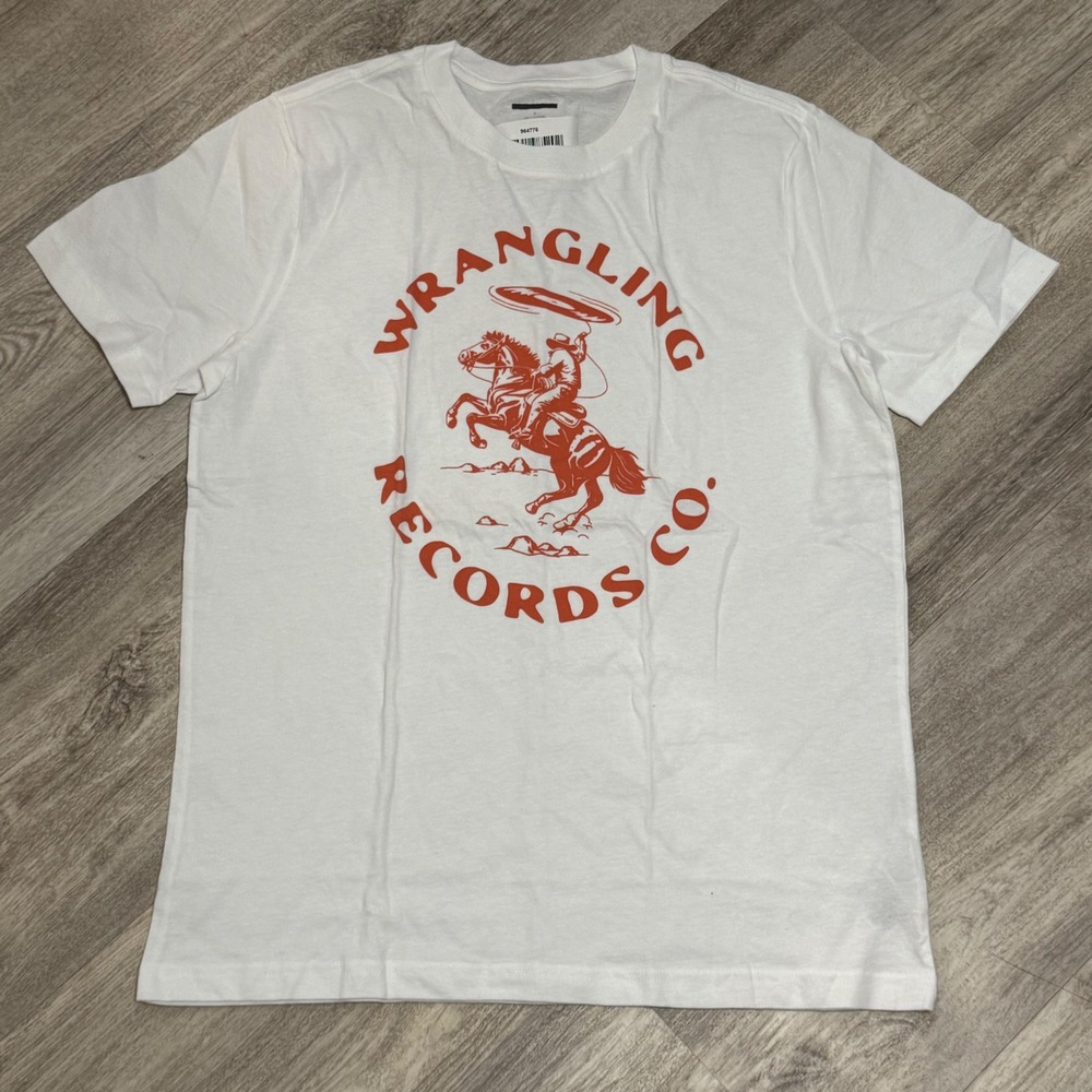Wrangling Records Co. Graphic T Shirt Cowboy Rodeo White Short Sleeve